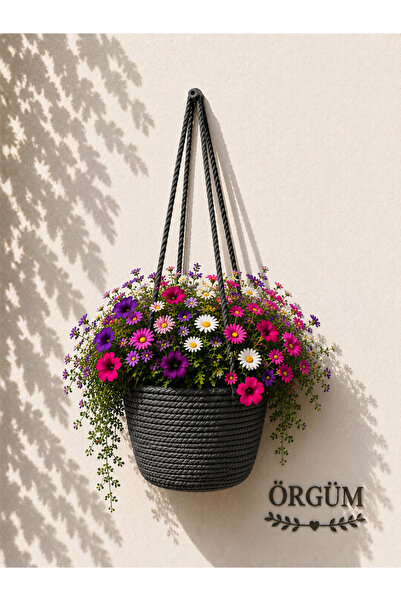 ÖRGÜM Çiçeklik Dekoratif Saksı Sepeti 20X15 Cm Çok Amaçlı Sepet ( DUVAR ASMA ...