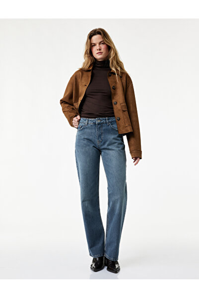 Koton Pamuklu Normal Bel Cepli Düz Paça Denim Pantolon - Straight Fit Jean