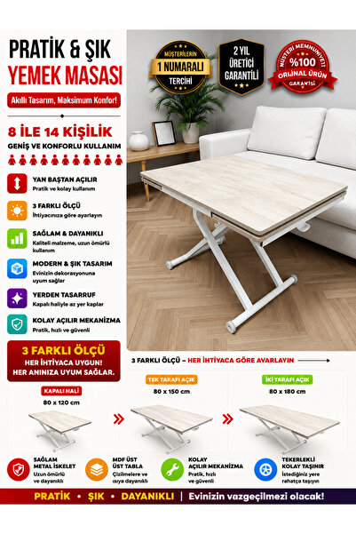 SEHPAM AKILLI Yan Baştan Açılır Akıllı Yemek Masası Oval Mdf Tabla Alt Mekani...