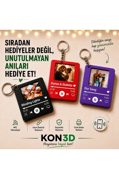 KON3D Kişiye Özel Fotoğraflı ve Şarkılı NFC Anahtarlık