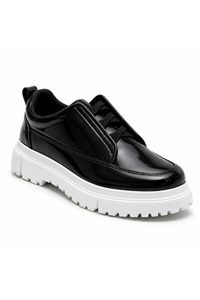 BESKAR Siyah Rugan Lastikli Erkek Ayakkabı - Bağcıksız Parlak Smart Casual Pr...