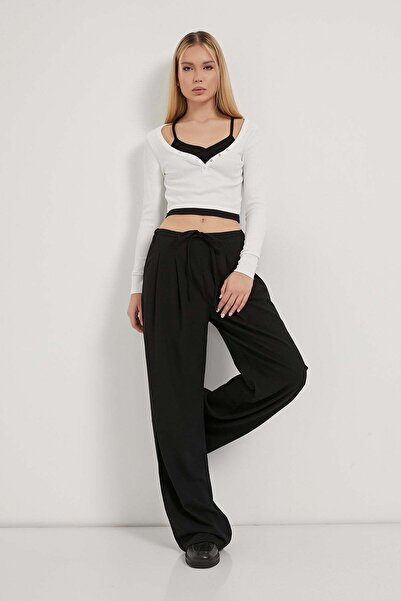 Arma Life Women's Pleated Waist Elastic Loose Black Baggy Pants
