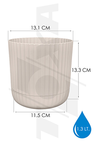 ToXA 5 Adet 1,3 Litre Bej Sütun Saksı Kendinden Tabaklı Drenajlı Plastik Çiçek Saksısı