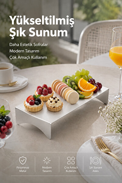 Vienev Paslanmaz Metal Bükülebilir Ayaklı Sunumluk - Dekoratif Sunum Tablası