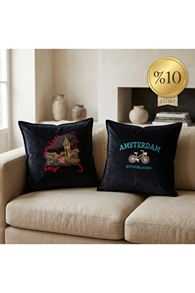 harmony factory London + Amsterdam 2-Piece Throw Pillow Set - Embroidered Dec...