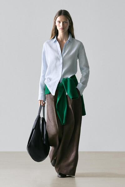 Massimo Dutti Dökümlü %100 keten gömlek