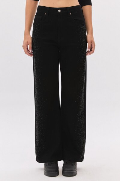 DAIDO wide-leg Pantaloni din denim cu pietre pe laterale