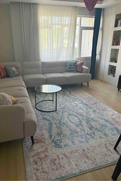 VOPTEKS Mavi Halı Salon Halısı Makinede Yıkanabilir Kaymaz Taban Halı