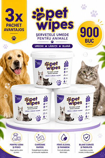 VEBOX Șervețele umede Easy Pet tip prosop, 900 de bucăți, servetele de curăța...