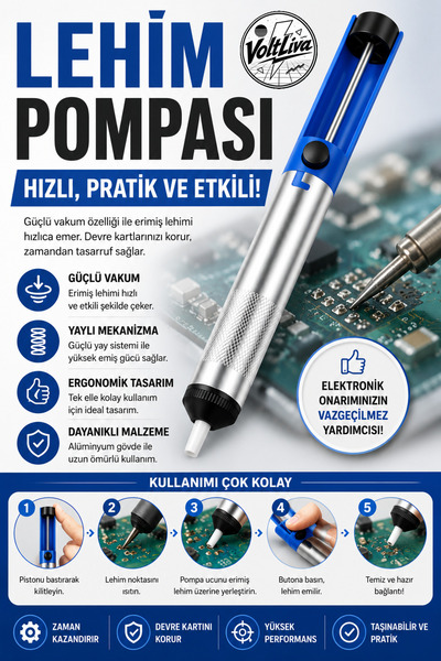 VoltLiva Metal Gövdeli Lehim Pompası