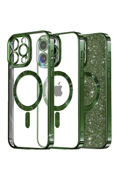 Techsuit Husă pentru iPhone 13 Pro Max - Luxury Glitter MagSafe - Verde închis