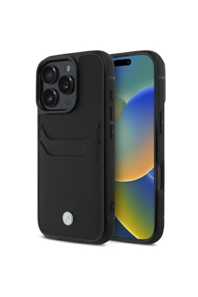 BMW iPhone 16 Pro Max - Sign Leather Cardslot (BMHCP16X22RSEPK) - Black