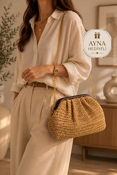 Zarena Official Sahara Straw - Τσάντα χειρός και ώμου από ψάθινη πλεκτή αλυσί...