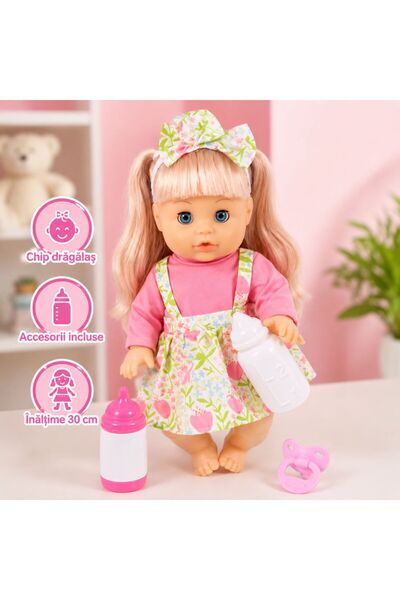 Salamandra Kids Set Papusa Bebelus Blonda,rochita,cu Sunete, Eliminare Lichid...