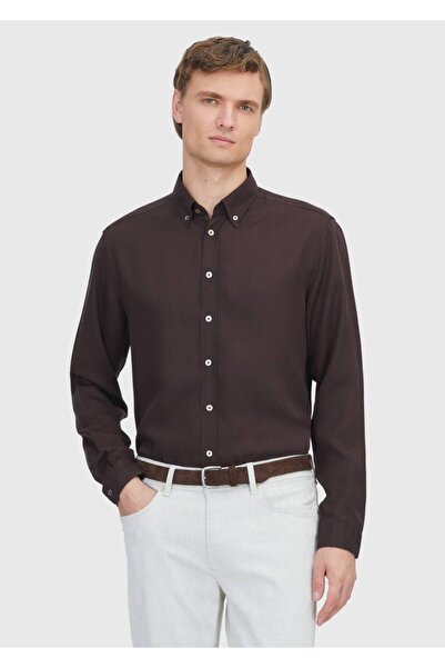 Ramsey Brown Plain Long Woven Casual Shirt