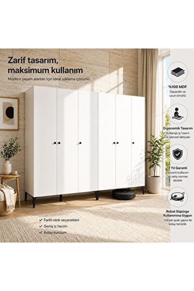 VENATTO FREE 6 KAPAKLI,12 RAFLI 2 ASKILI AYRI MODÜL KULLANIMINA UYGUN DOLAP/G...