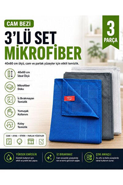 Cleanshe Tea Towel Sihirli Mikrofiber Cam Bezi 3'lü Set 42x64 | Yeni Renkler ...