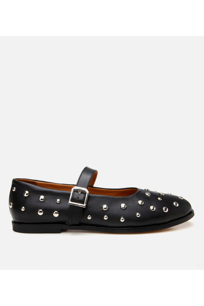 Hotiç Damen-Ballerinas aus schwarzem Leder mit Steinverzierung