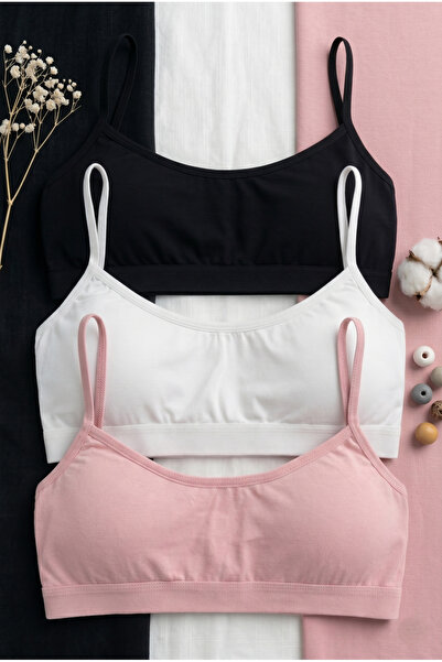 underwear bodyway طقم حمالات صدر قطنية رفيعة مكونة من 3 قطع (أسود-أبيض-وردي) ...