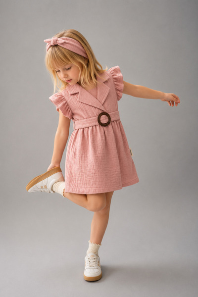 Pmini Dusty Rose Baby Dress with Belt Buckle