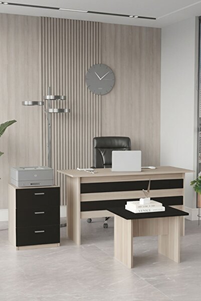 Yurupa Bega ABC Masa Sehpa Keson Ofis Büro Masa Takımı 3 Renk Meşe Siyah BEG9-OB
