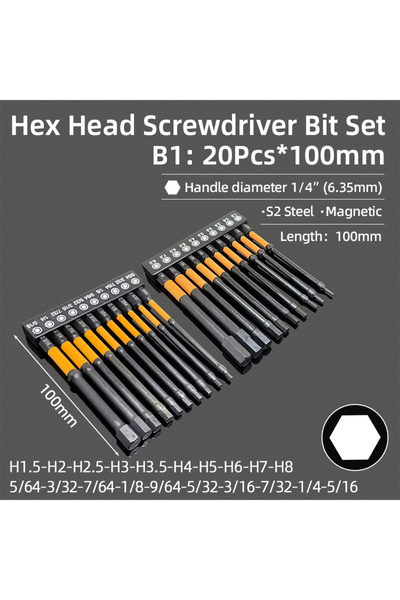Choice3 B1 20Pcs 100mm Hex Head Allen Wrench Drill Bits Metric Imperial Magne...