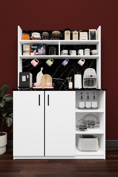 asratrend Modern Kahve Köşesi Dolabı %100 MDF Çok Amaçlı Erzak Depolama Dolab...