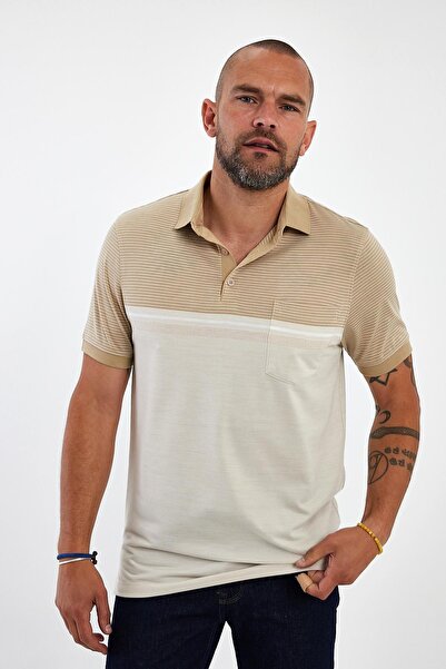 ENQUE Erkek Comfort Basic Polo Yaka Cepli Uzun Bej Tişört