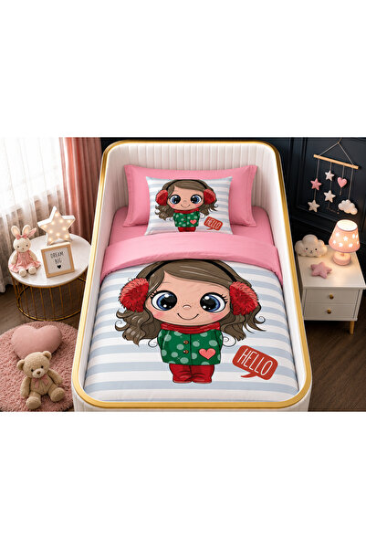 Fabeteks Cici Girl Pompom Single Digital Baby Bedding Set