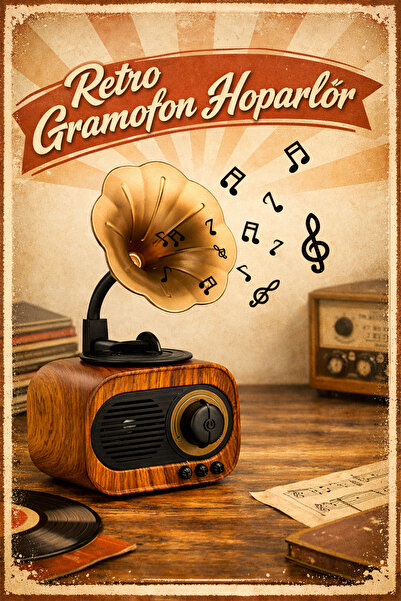 TECHNOMEN Gramafon Nostalji Hoparlör Bluetooth Radyo Sd Kart Usba 3.5mm Aux G...