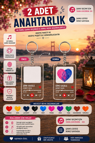 Malerind Sevgili Parmak Izi Seti Anahtarlık Çift Sevgili Anahtarlık 2 Adet Se...