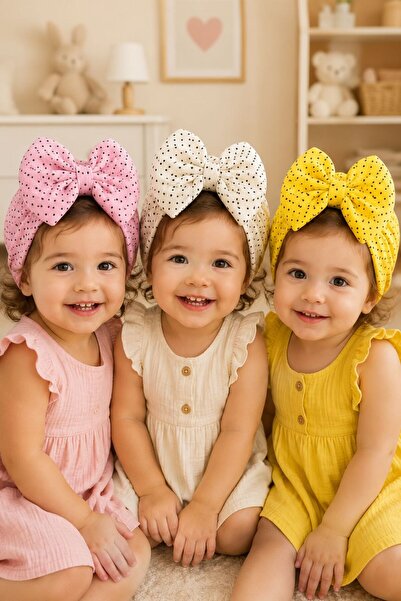 Pico Baby Bow Double Layer Polka Dot Baby Bonnet Set of 3 - Powder/White/Fuchsia