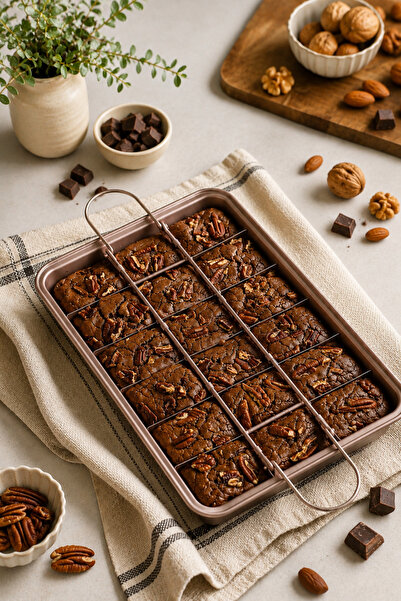 BEYZANA 18 Bölmeli Brownie Kek Kalıbı Paslanmaz Çelik Yanmaz Yapışmaz Kek Kal...