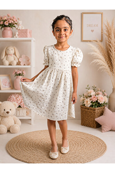 WE&ME Rochie de muselină pentru fete, cu imprimeu floral, mâneci tip balon, c...