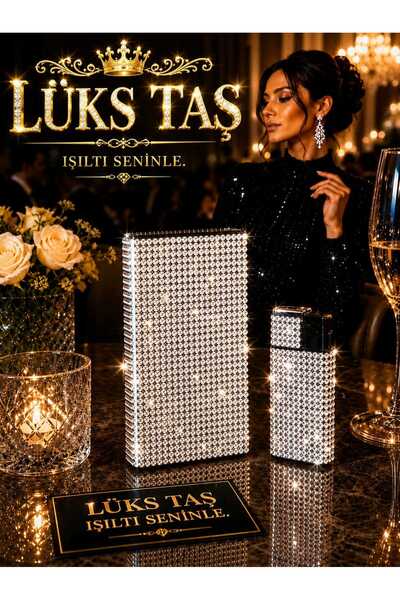 Lüks Taş Taşlı Sigara kutusu ve Çakmak ( Uzun Slim )