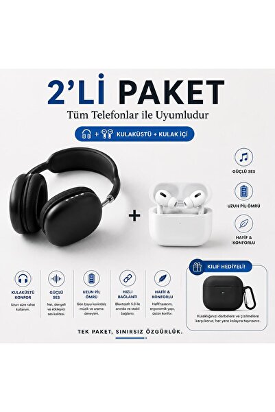TEKNO Kulak Üstü ve PRO2 AAA PLUS Kulak İçi İOS & Android Uyumlu Kablosuz Blu...
