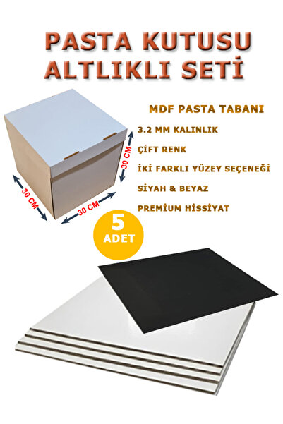 kutucum 30 X 30 X 30 PASTA KUTUSU VE ALTLIK SETİ 5 ADET BEYAZ OLUKLU MUKAVVA