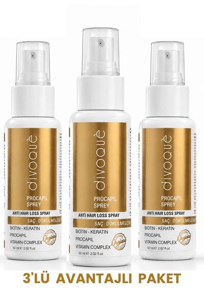 DIVOQUE Yoğun Dökülme Karşıtı Procapil Sprey 60 ml x 3 Adet - Biotin & Kerati...