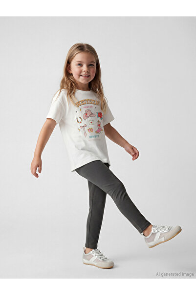 LC Waikiki Printed Girls' Combed Cotton Leggings and T-Shirt