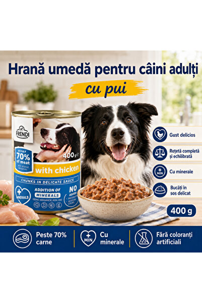 FRENDİ Dog cu pui, hrana umeda pentru caini, conserva 400 g