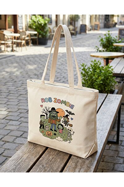buzagi tasarım ürünleri Rob Zombie Zippered Lined Gusseted Canvas Bag 35 X 40 cm