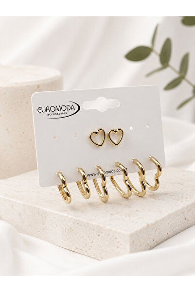 EUROMODA KalpTasarım 4 Boy 4'lü Gold Renk Küpe Seti