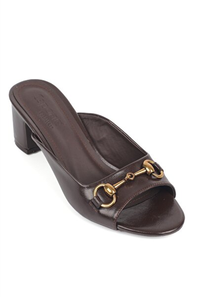 Capone Outfitters Melloney Medium Heeled Women's Slippers with Metal Buckle a...