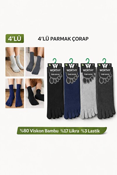 WORTHY SOCKS 4 Pairs of Unisex Bamboo Toe Socks, Anti-Fungal, Sweat-Absorbent...