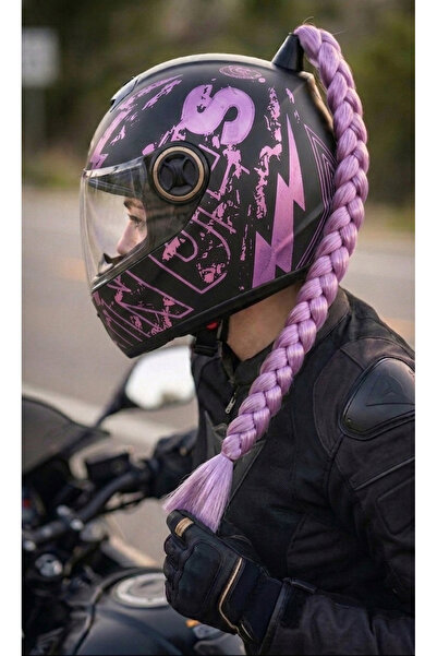 Hediyehanem Motor & Motosiklet Lila Çift Örgü Saç Kask Dış Aksesuar