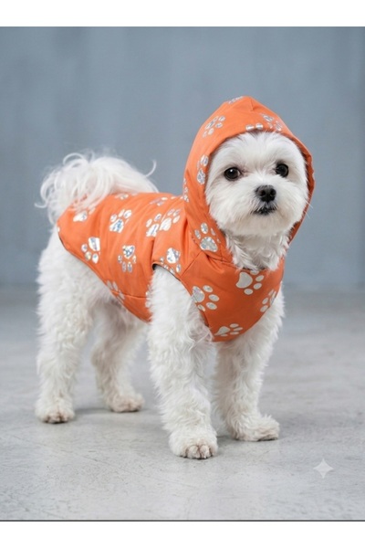 atelyu Cat Dog Outfit Orange Paw Print Raincoat Coat