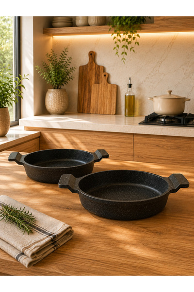 LAVONNI Nirvana 2'li Döküm Granit Sahan Seti 18 cm ve 20 cm Siyah Yapışmaz Yüzey