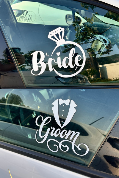 MIGNATIS Bride & Groom Written Car Window Sticker - Wedding Car Decoration - ...
