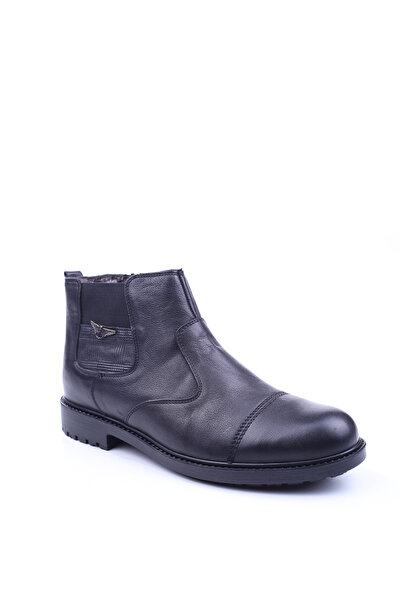 Çetintaş 4380 Black Large Size Genuine Leather Shearling Men's Winter Boots
