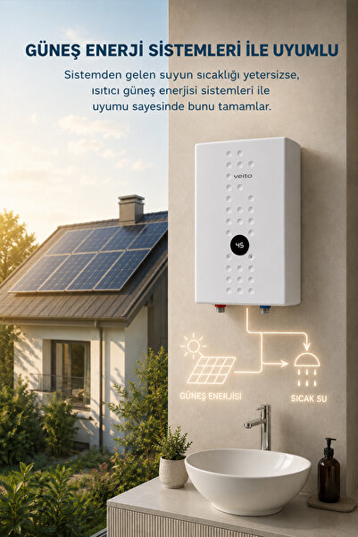 Veito Flow E9 Merkezi Sistem Şofben 9000 W - Güneş Su Isıtma Sistemine Uyumlu